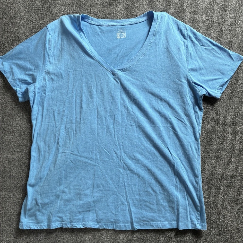 Basics Womens Light Blue V-Neck T-Shirt Short Sleeve Sky Blue Tee Size 2XL